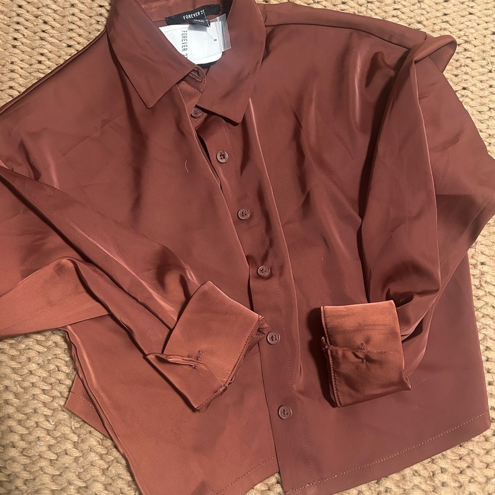 Rust Cropped Button-Up Shirt